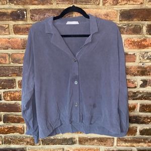 Everlane Gray Silk Long Sleeve Button Down Shirt Women's Size Large